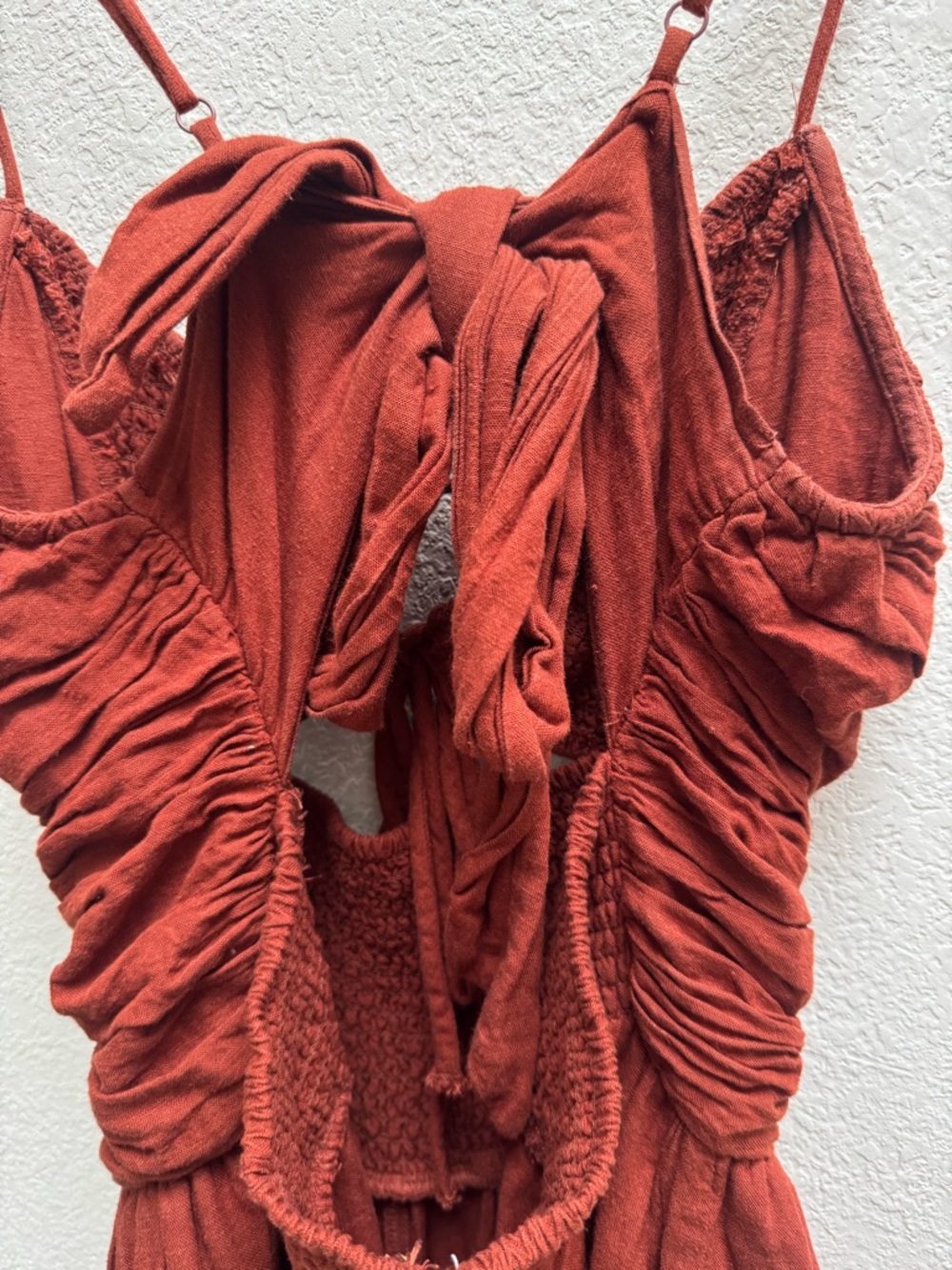 Free People Rust Brown Smocked Bodice Wide-Leg Jumpsuit - Picture 11 of 12